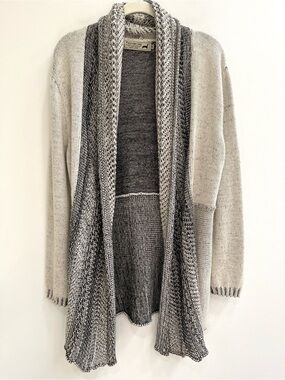 Peruvian Link Baby Alpaca Collection open-front mixed-knit cardigan sweater S